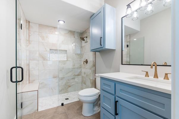Bathroom, Glass Shower, Interior, Recessed Lighting