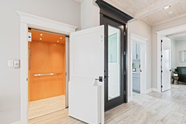 Elevator, Interior, Recessed Lighting, Wooden Ceilings, Wood Texture Flooring, Wooden Walls