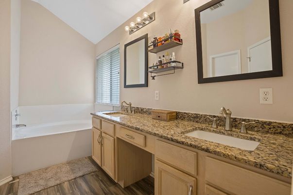 Bathroom, Dual Sink Vanities, Interior, Wood Texture Flooring