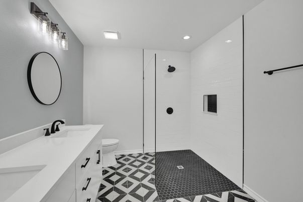 Bathroom, Dual Sink Vanities, Glass Shower, Interior, Recessed Lighting