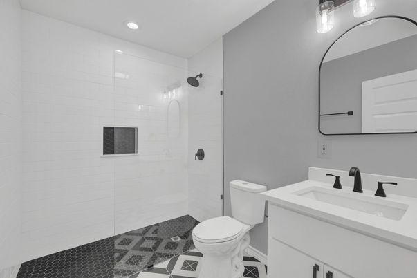 Bathroom, Glass Shower, Interior, Recessed Lighting