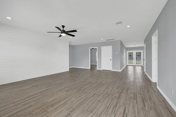 Empty room, Interior, Recessed Lighting, Wood Texture Flooring