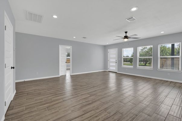 Empty room, Interior, Recessed Lighting, Wood Texture Flooring