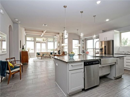 Interior, Kitchen, Living room, Pendant Lights, Recessed Lighting, Stainless Steel Appliances, Wood Texture Flooring