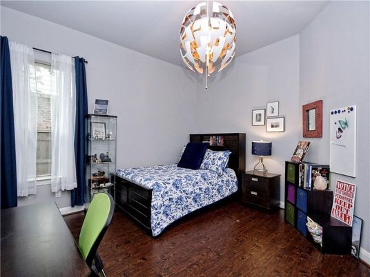 Bedroom, Chandelier, Interior, Wood Texture Flooring