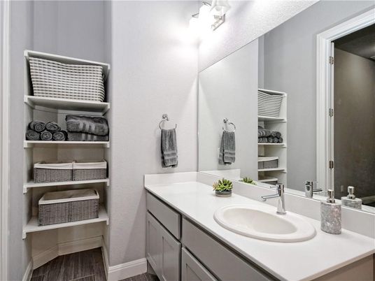 Bathroom, Dual Sink Vanities, Interior, Wood Texture Flooring