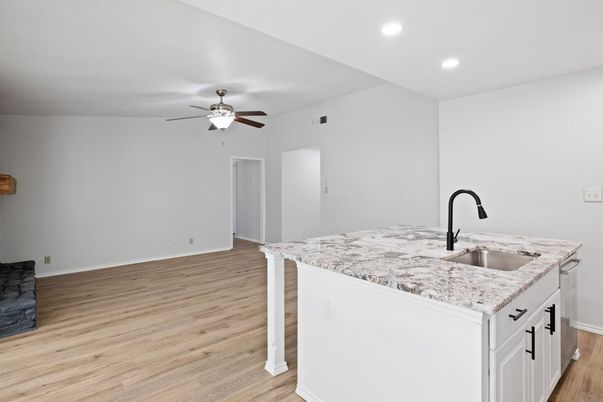 Interior, Kitchen, Recessed Lighting, Wood Texture Flooring