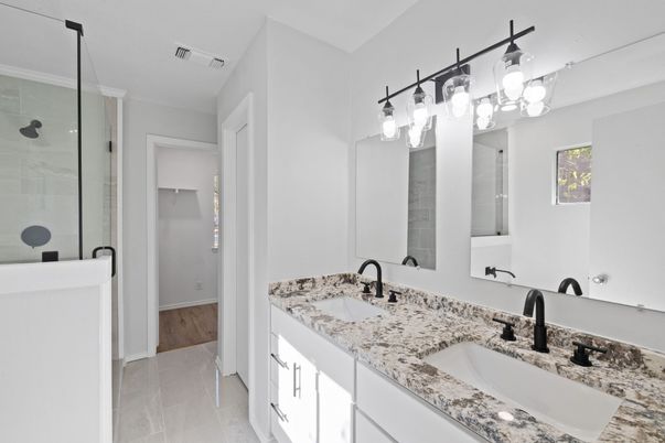 Bathroom, Dual Sink Vanities, Glass Shower, Interior