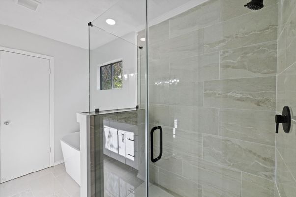 Bathroom, Glass Shower, Interior, Recessed Lighting