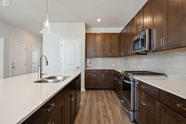 Interior, Kitchen, Pendant Lights, Recessed Lighting, Wood Texture Flooring