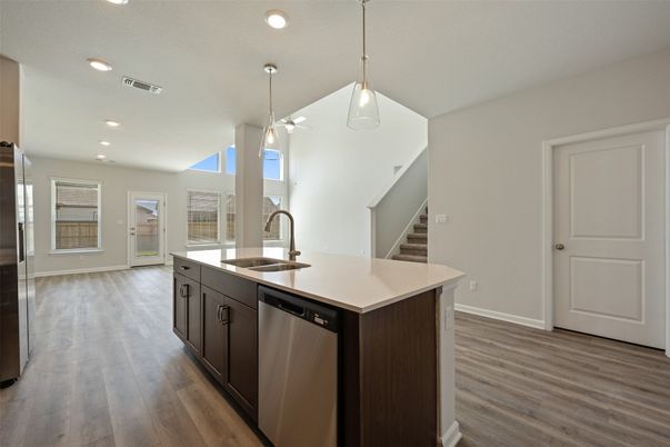 Interior, Kitchen, Pendant Lights, Recessed Lighting, Wood Texture Flooring