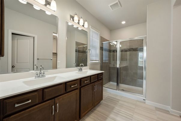 Bathroom, Dual Sink Vanities, Glass Shower, Interior, Recessed Lighting