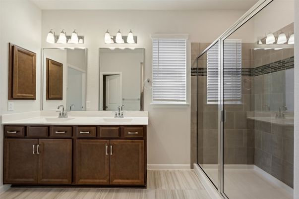 Bathroom, Dual Sink Vanities, Glass Shower, Interior