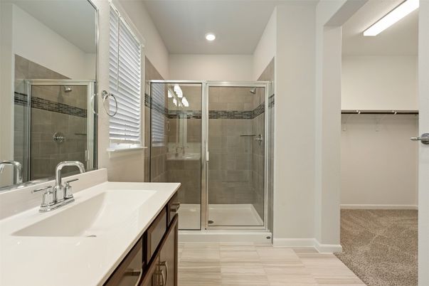 Bathroom, Dual Sink Vanities, Glass Shower, Interior, Recessed Lighting