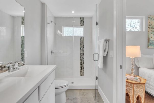 Bathroom, Glass Shower, Interior, Recessed Lighting