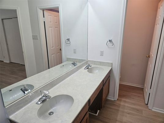 Bathroom, Dual Sink Vanities, Interior, Wood Texture Flooring