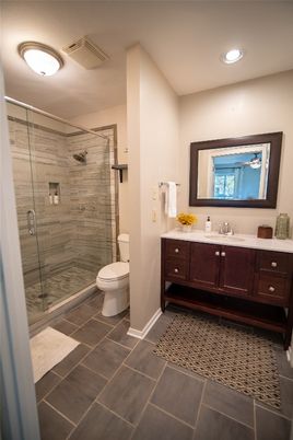 Bathroom, Glass Shower, Interior, Recessed Lighting