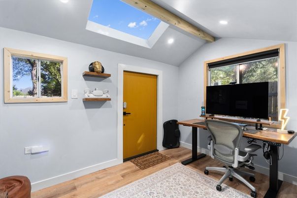 Home Office, Interior, Recessed Lighting, Wooden Beams, Wood Texture Flooring
