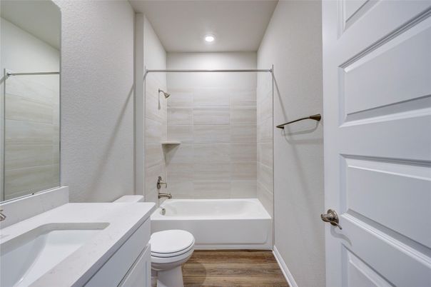 Bathroom, Interior, Recessed Lighting, Wood Texture Flooring