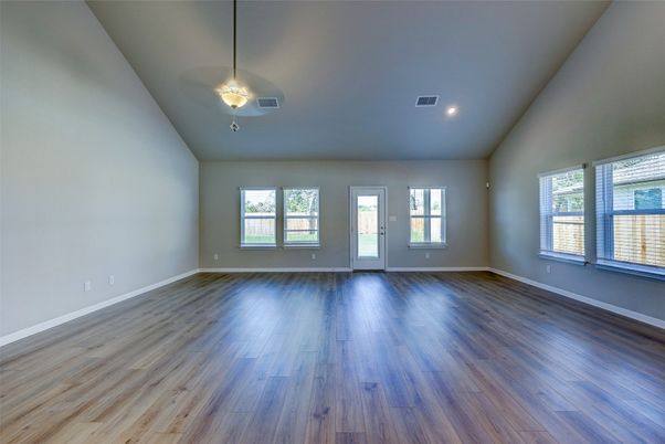 Empty room, Interior, Recessed Lighting, Wood Texture Flooring