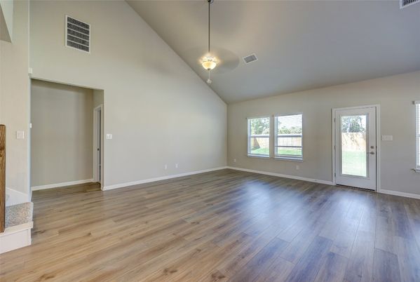 Empty room, Interior, Pendant Lights, Wood Texture Flooring