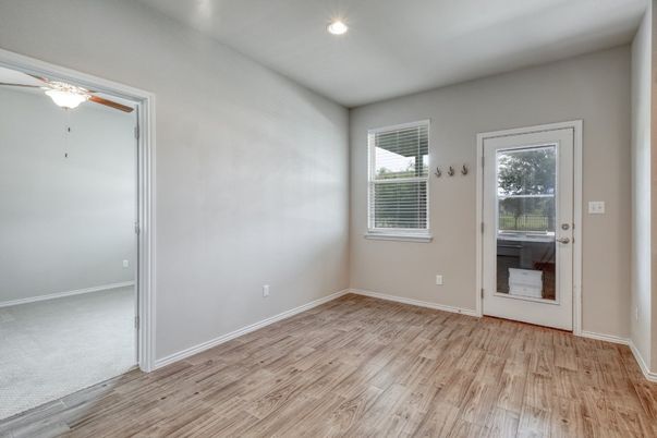 Empty room, Interior, Recessed Lighting, Wood Texture Flooring