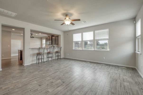 Empty room, Interior, Kitchen, Recessed Lighting, Wood Texture Flooring