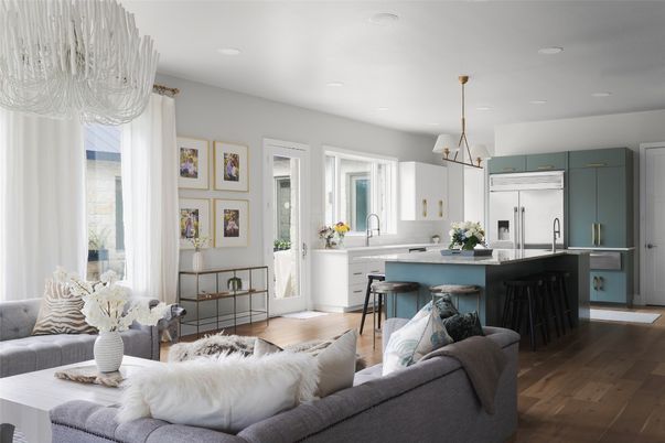 Interior, Kitchen, Living room, Pendant Lights, Recessed Lighting, Wood Texture Flooring