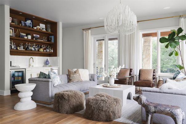 Chandelier, Interior, Living room, Recessed Lighting, Wood Texture Flooring