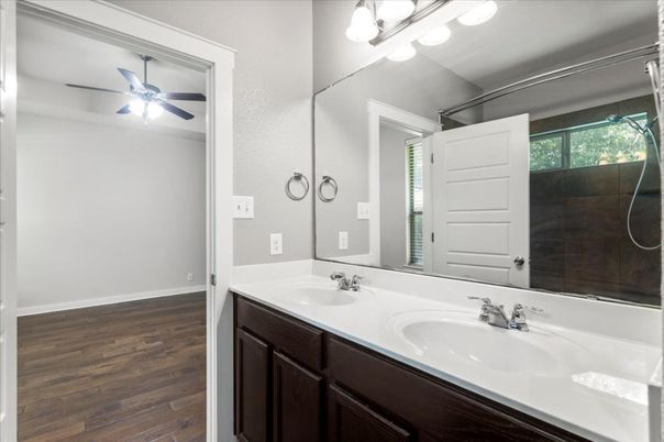 Bathroom, Dual Sink Vanities, Interior, Wood Texture Flooring