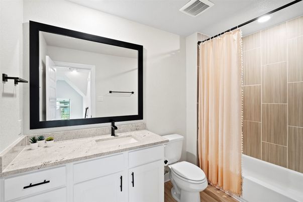 Bathroom, Interior, Recessed Lighting, Wood Texture Flooring