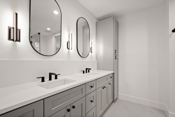 Bathroom, Dual Sink Vanities, Interior, Marble, Recessed Lighting