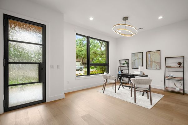 Home Office, Interior, Pendant Lights, Recessed Lighting, Wood Texture Flooring