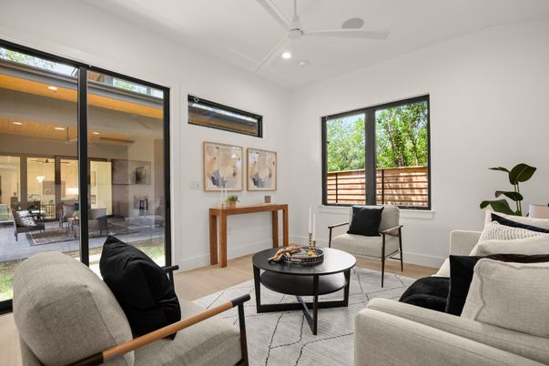 Interior, Living room, Recessed Lighting, Wood Texture Flooring