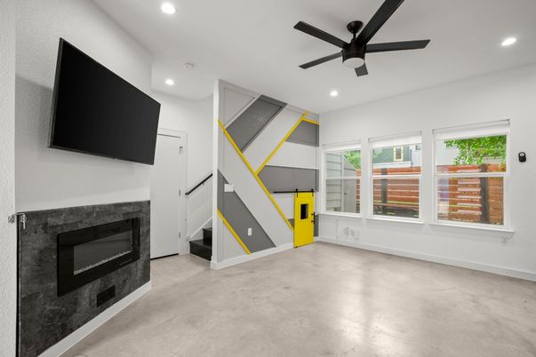 Empty room, Fireplace, Interior, Recessed Lighting
