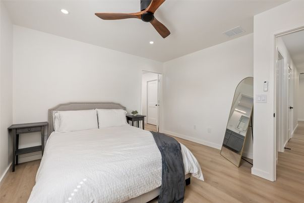 Bedroom, Interior, Recessed Lighting, Wood Texture Flooring