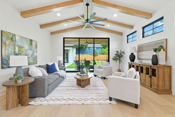 Interior, Living room, Recessed Lighting, Wooden Beams, Wood Texture Flooring
