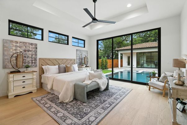 Bedroom, Interior, Recessed Lighting, Wood Texture Flooring