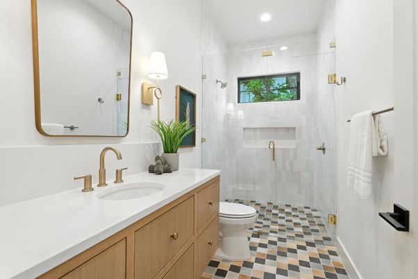 Bathroom, Glass Shower, Interior, Recessed Lighting