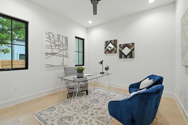 Home Office, Interior, Recessed Lighting, Wood Texture Flooring