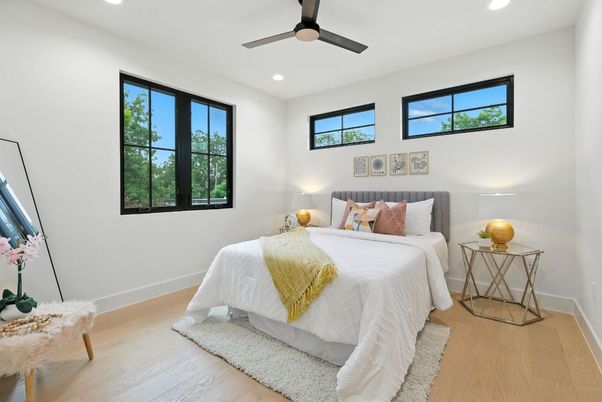 Bedroom, Interior, Recessed Lighting, Wood Texture Flooring