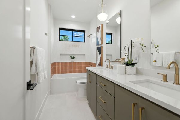 Bathroom, Dual Sink Vanities, Interior, Pendant Lights, Recessed Lighting