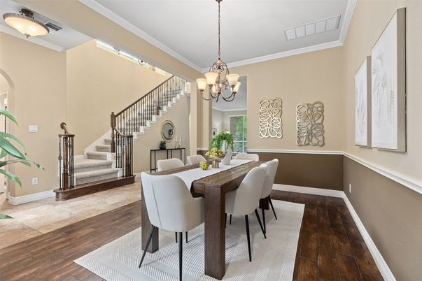 Chandelier, Dining room, Interior, Wood Texture Flooring