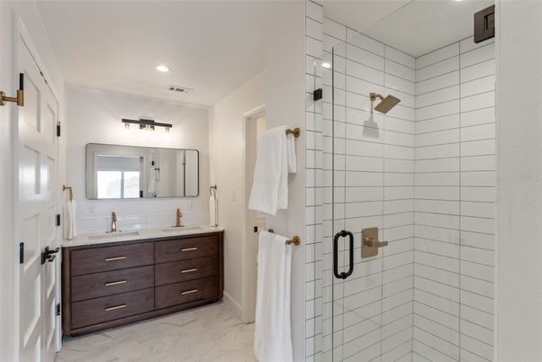 Bathroom, Glass Shower, Interior, Recessed Lighting