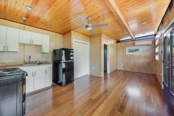 Interior, Kitchen, Recessed Lighting, Wooden Ceilings, Wood Texture Flooring