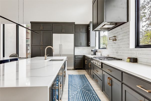 Interior, Kitchen, Pendant Lights, Stainless Steel Appliances, Wood Texture Flooring