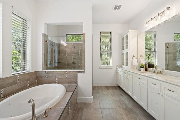 Bathroom, Dual Sink Vanities, Glass Shower, Interior