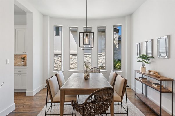 Dining room, Interior, Pendant Lights, Wood Texture Flooring