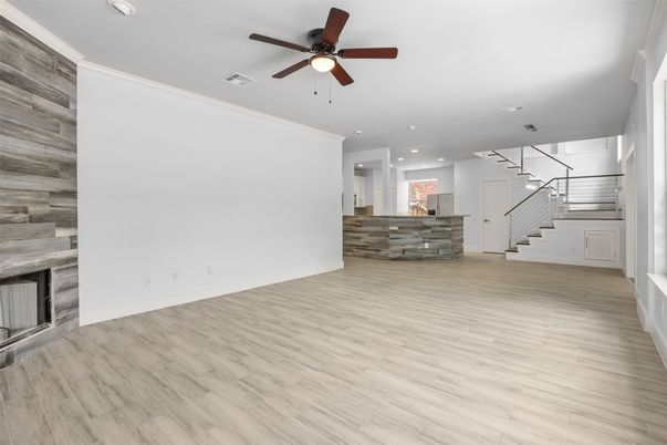 Empty room, Interior, Recessed Lighting, Wood Texture Flooring, Wooden Walls