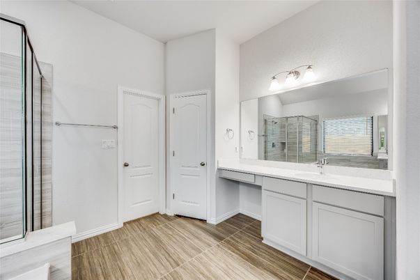 Bathroom, Dual Sink Vanities, Interior, Wood Texture Flooring